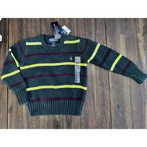 Polo Ralph Lauren Boys Sweater Size 3/3T Heavy Knit Green Crewneck NWT VTG 90s